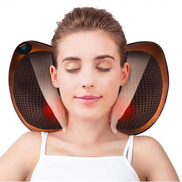 Масажна подушка для шиї та спини для дому й авто Massage Pillow (4 ролики, ІЧ прогрів)