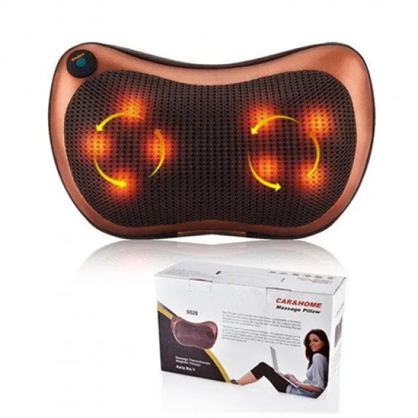 Масажна подушка для шиї та спини для дому й авто Massage Pillow (4 ролики, ІЧ прогрів)